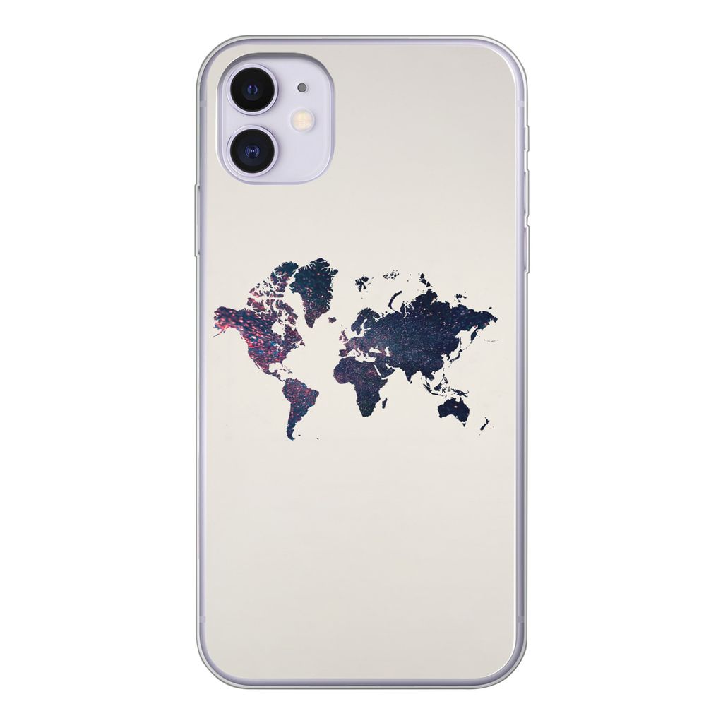 MuchoWow Handyhülle Schutzhülle Hülle für iPhone 11 Weltkarte - Licht - Rot Silikon Softcase Handy Hülle - Handytasche