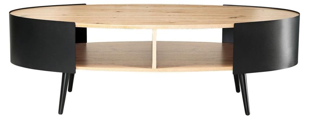 CALICOSY - Table basse ovale avec flancs en métal noir L120 Image du produit 