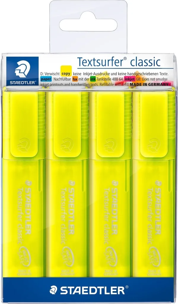 Surligneur Jaune Textsurfer 364-1P WP4 Anti-Bavures pour Jet d'Encre