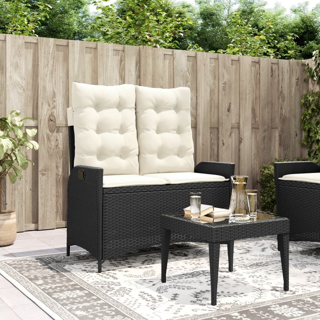 CLORIS Gartenbank Verstellbar mit Kissen Schwarz Poly Rattan - Gartenbänke LL0000257694