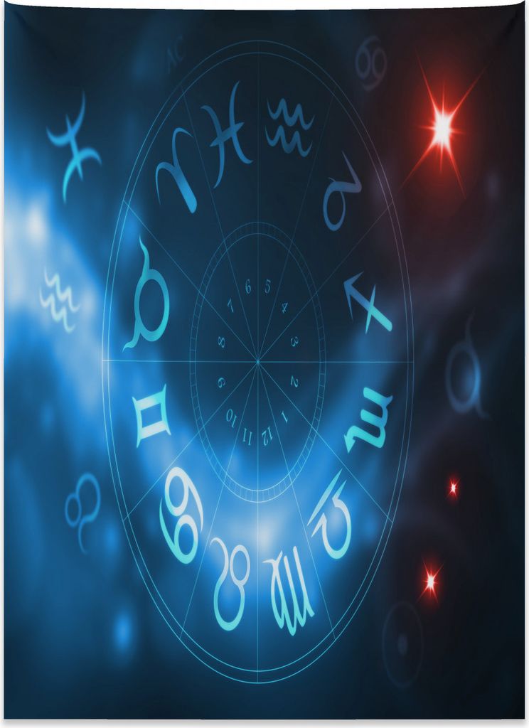 Abakuhaus Astrologie Wandteppich, Zeichen Jungfrau Skorpion aus Weiches Mikrofaser Stoff Kein Verblassen Klare Farben Waschbar, 110 x 150 cm, Weiß...