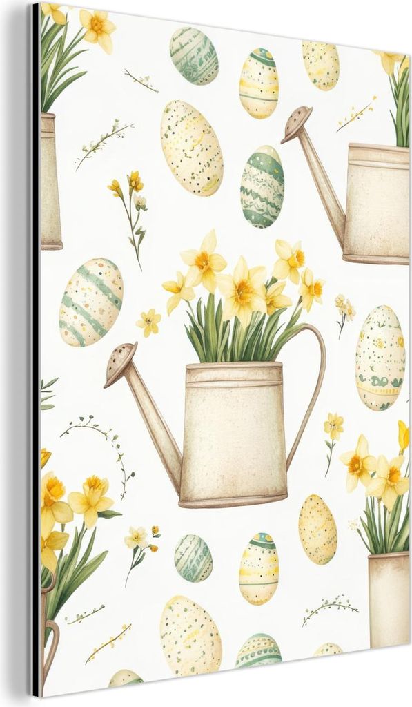 MuchoWow Wanddekoration Metall Metallbild Wandkunst 30x40 cm Gießkanne - Blumen - Eier MuchoWow Aluminium Gemälde - Bilder