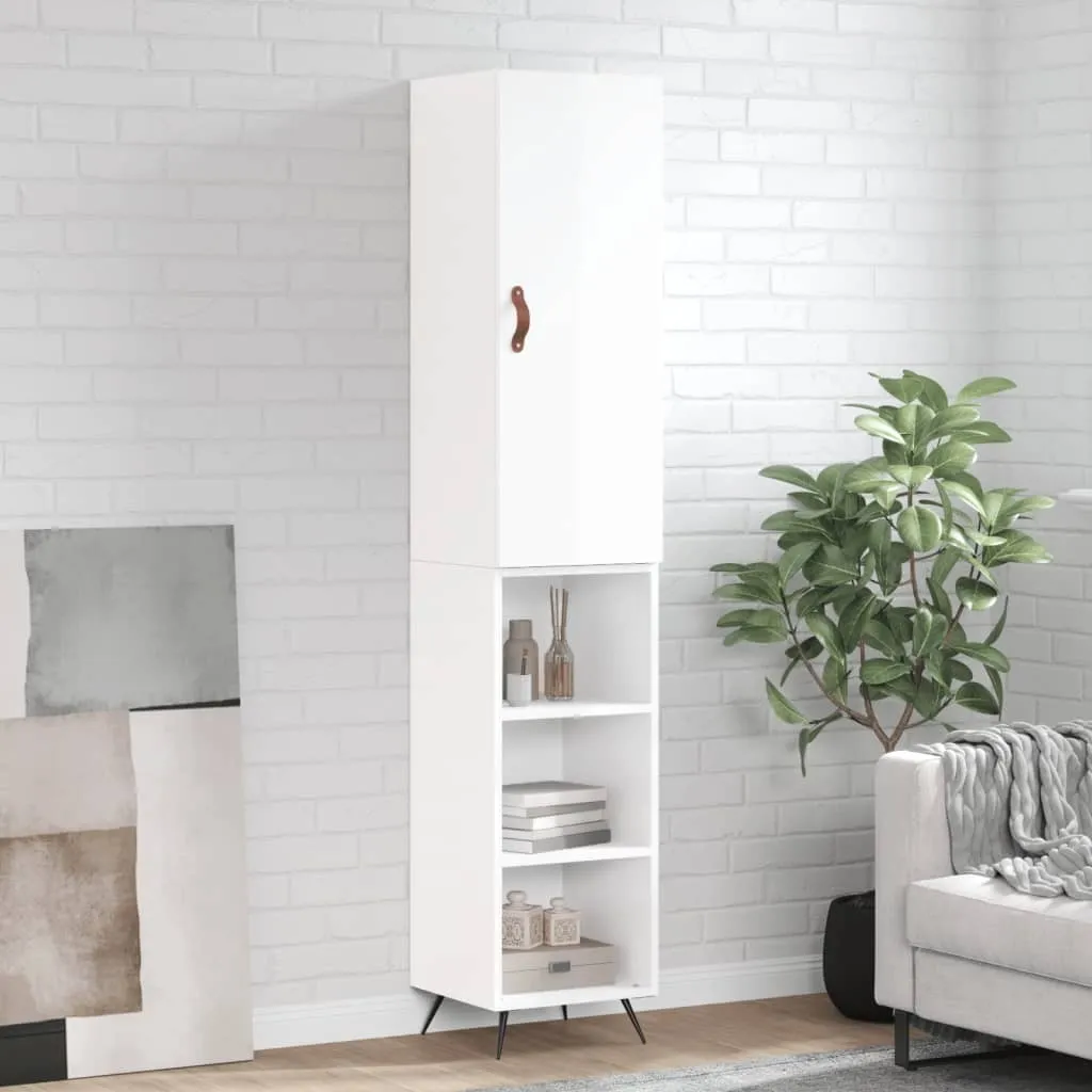 vidaXL Highboard Bianco Lucido 34,5x34x180 cm: Mobile Salvaspazio Moderno