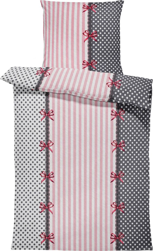 Winter Bettwäsche Thermo Fleece Flausch Kuschelig Warme Garnitur Bettbezüge Set, Größe:3 teilig 200x220 cm, Farbe:Rüsch rosa grau