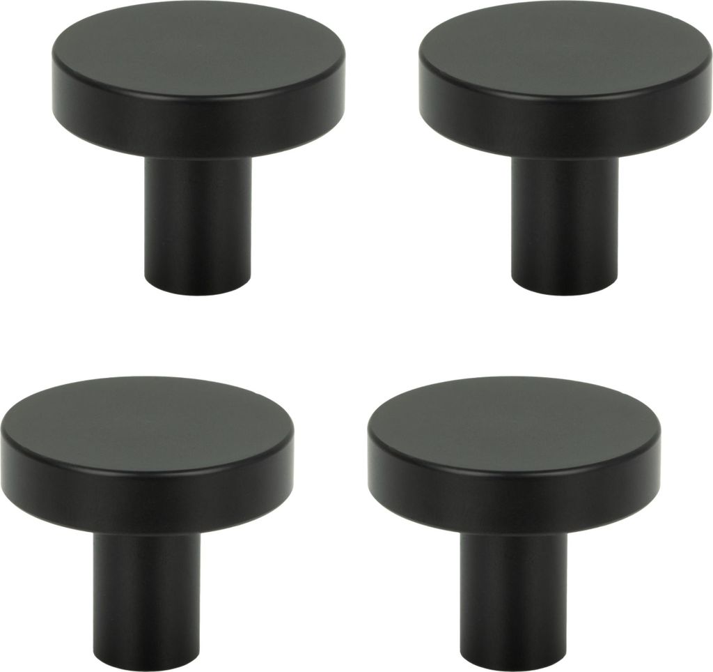 Schwarze runde Möbelknöpfe aus Aluminium – 4er-Set, minimalistisch, mattschwarz, ideal für Schränke und Schubladen, inkl. Montage-Schrauben, ...
