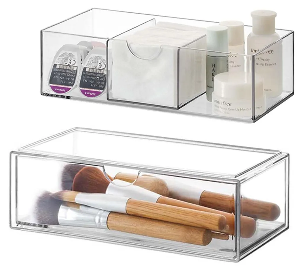 Boîte de cosmétiques empilable en acrylique avec tiroirs coulissants