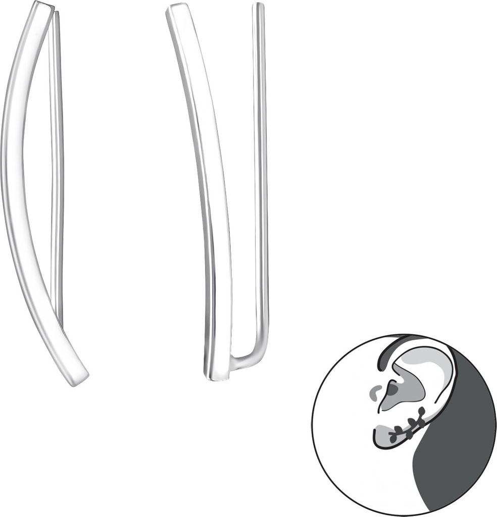 1 Paar Gekurvte simple Ear Climber 925 Sterling Silber Ohrstecker Ohrklemme