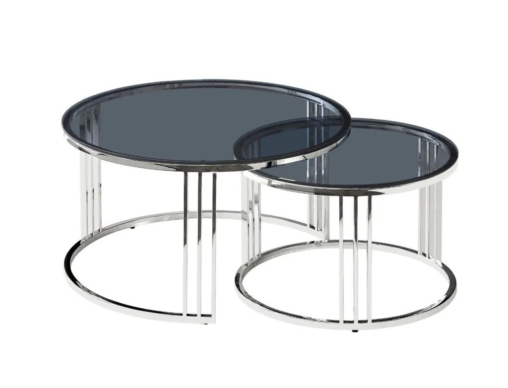 Lot de 2 tables basses de salon VENDEL argentées et plateau verre