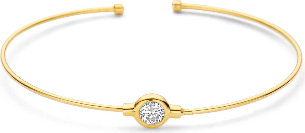New Bling - 9NB-1557 - zilveren bangle armband met grote zirkonia steen - 925 sterling silver - Gold plated