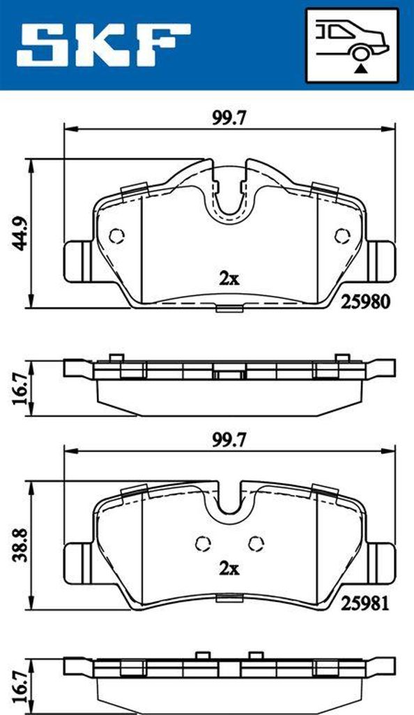 SKF VKBP 90124 Bremsbelagsatz, Scheibenbremse OE 34216871300 kompatibel mit Mini