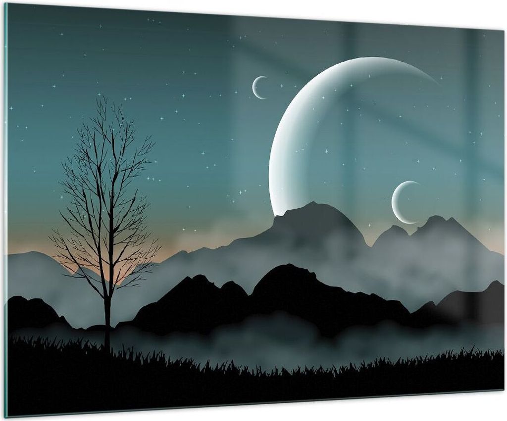 Bilder auf glas - Einteilig - Himmel Nacht Illustration - 100x70cm - Glasbilder - Wandbilder - Bilder - Wanddekoration aus Glas - Glas Bilder - Wan...