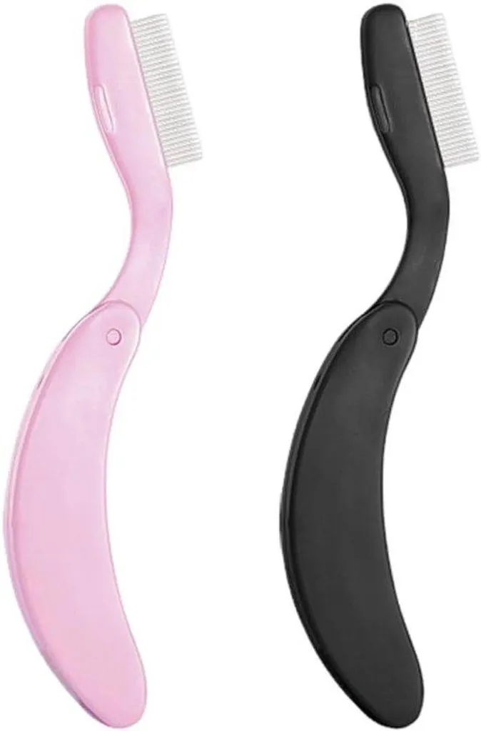 Peigne à cils pliable en acier inoxydable lot de 2 pièces rose et noir