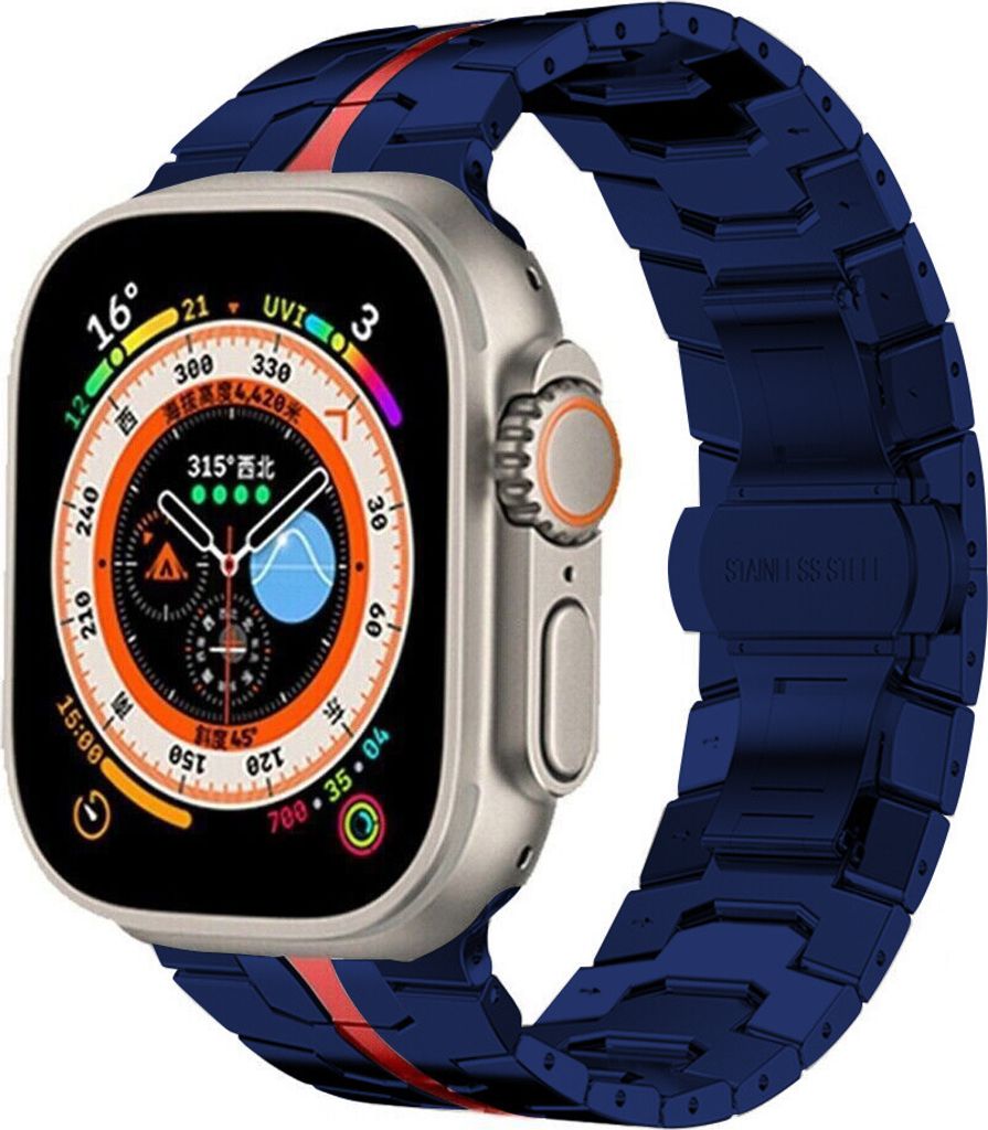 Strap-it Apple Watch Stahl Ironband (Blau/Rot)