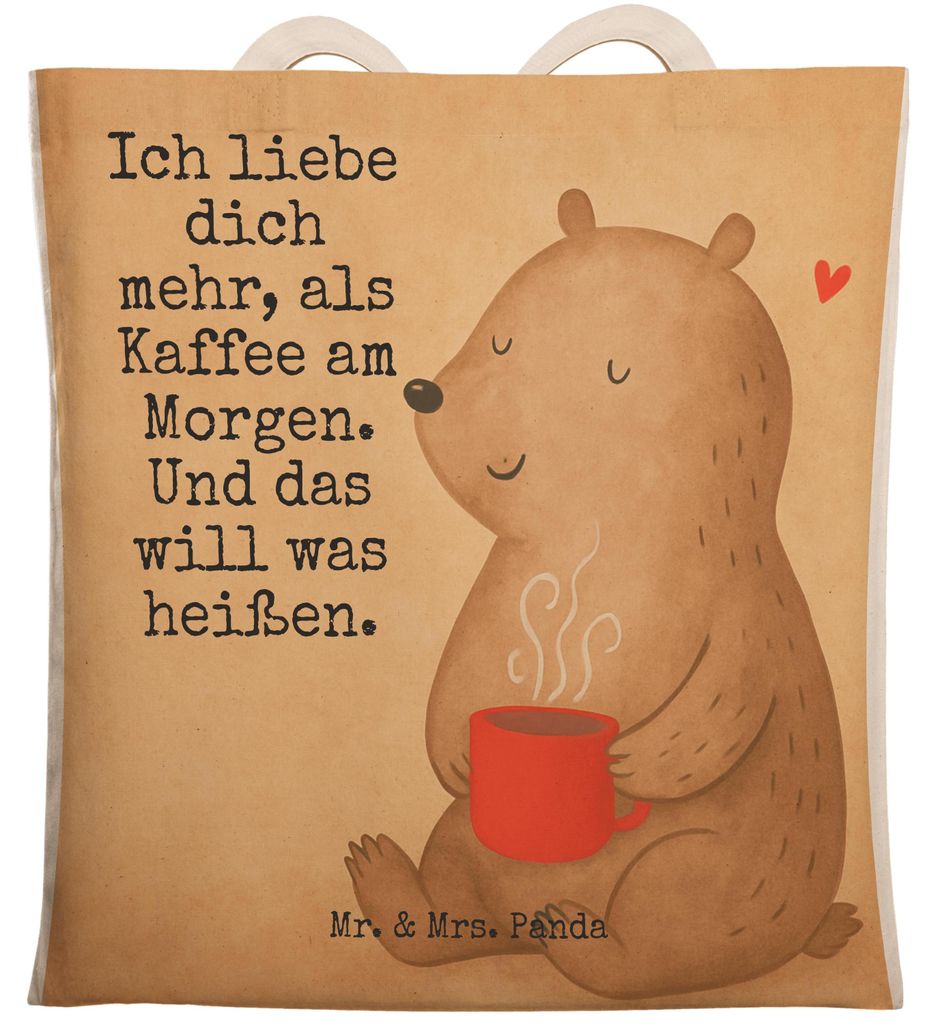 Mr. & Mrs. Panda Einkaufstasche Bär Morgenkaffee Design - Weiß - Geschenk, Valentinstag, Beutel Tasche, Jahrestag, Freundin, für Frauen, Liebesb...