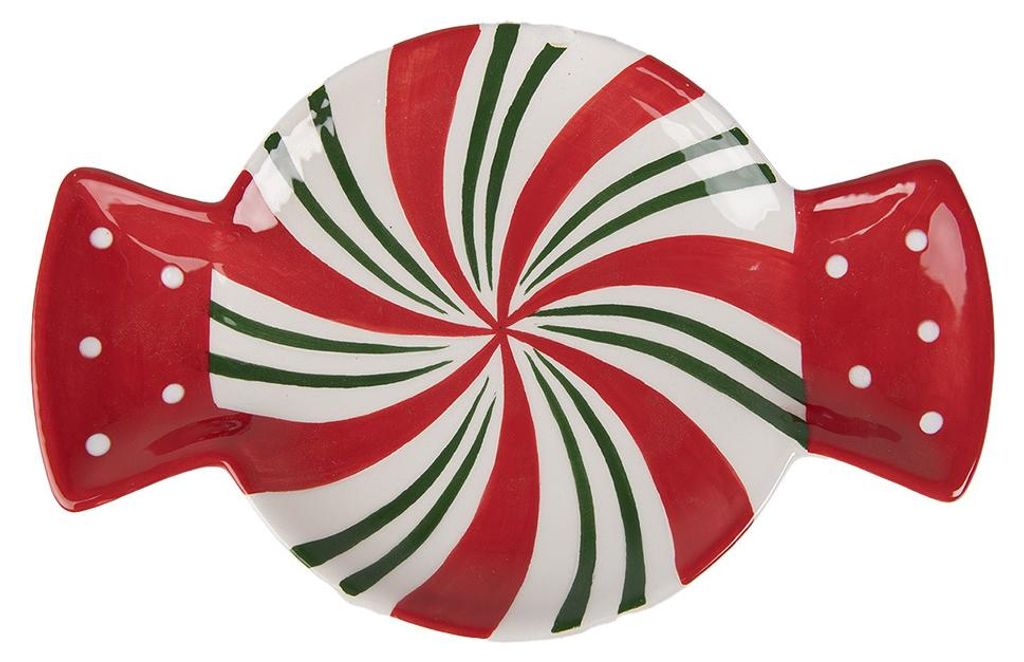 Clayre & Eef Frühstücksteller 22x14x2 cm Rot Weiß Keramik Produktbild 