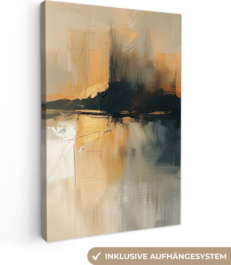 MuchoWow - Leinwandbilder - Modern - Abstrakt - Gold - Schwarz, Wandbild, Wanddeko Bilder Wohnzimmer, 20x30 cm