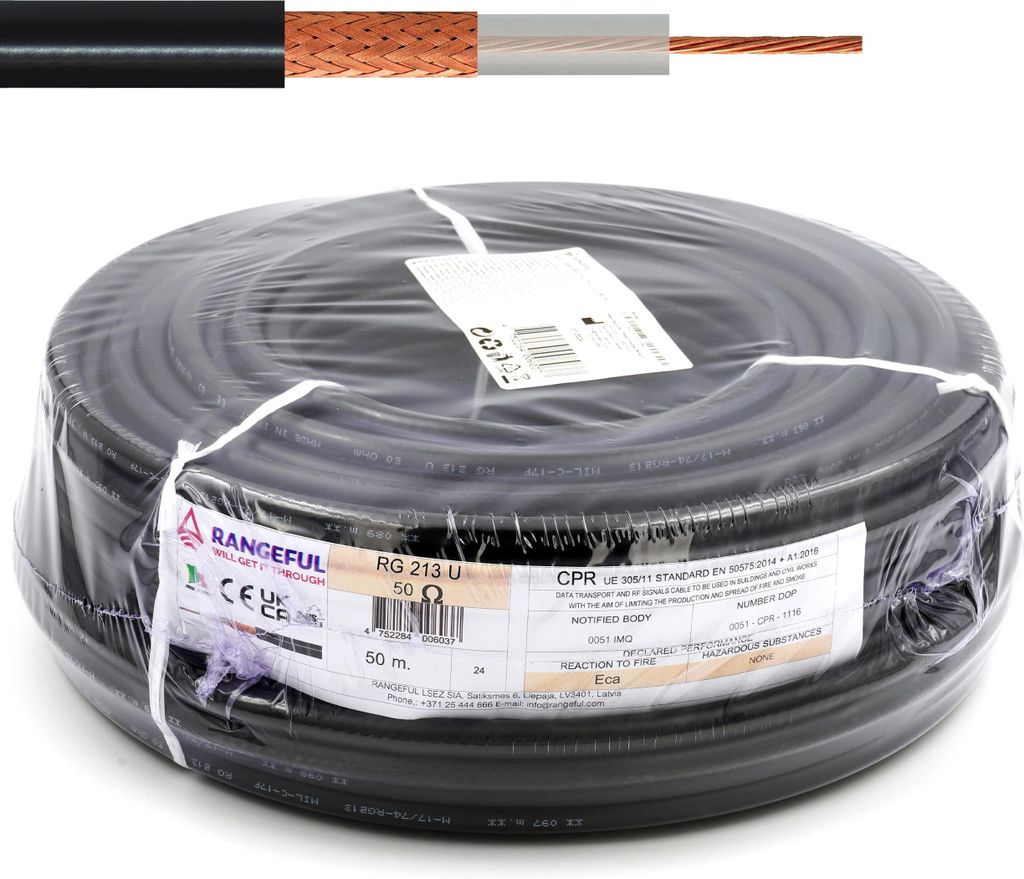 RG213 50m Koaxialkabel — 50 Ohm antennenkabel für SMA BNC TNC PL259 UHF N Stecker — RG213U Vollkupferkabel 10.3 mm coax kabel verlängerung ...