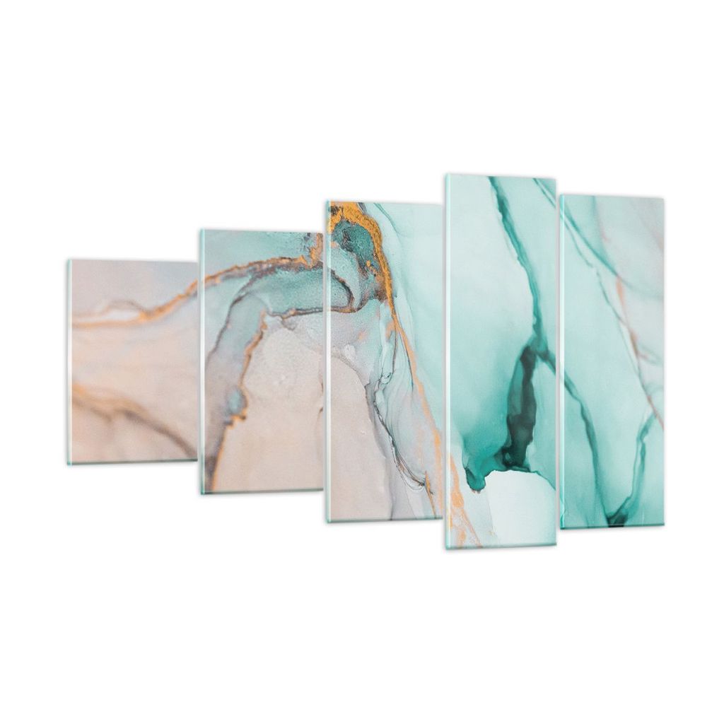 Bilder auf glas - 5 Teile - Marmor Abstraktion Türkis - 100x60cm - Glasbilder - Wandbilder - Bilder - zum Aufhängen bereit - Wanddekoration aus G...