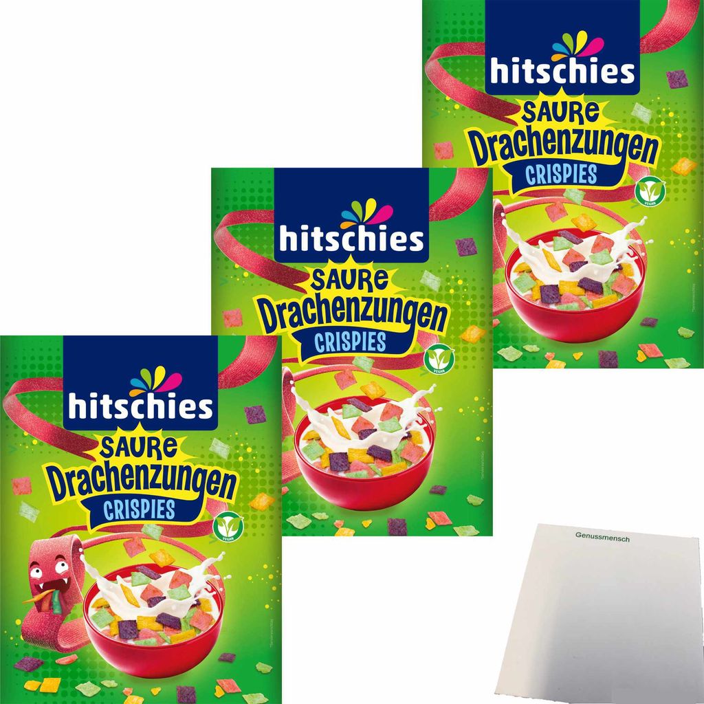 hitschies Saure Drachenzungen Crispies Flakes 3er Pack (3x270g Packung) + usy Block
