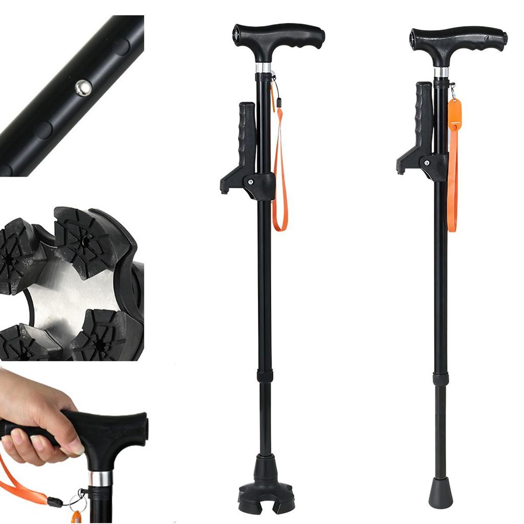 Gehstöcke, Verstellbarer Gehstock Doppelgriff Verstellbarer, Gehstock mit LED-Licht, gehstöcke für senioren und Menschen, Mit Ersatz-Vierbeiner