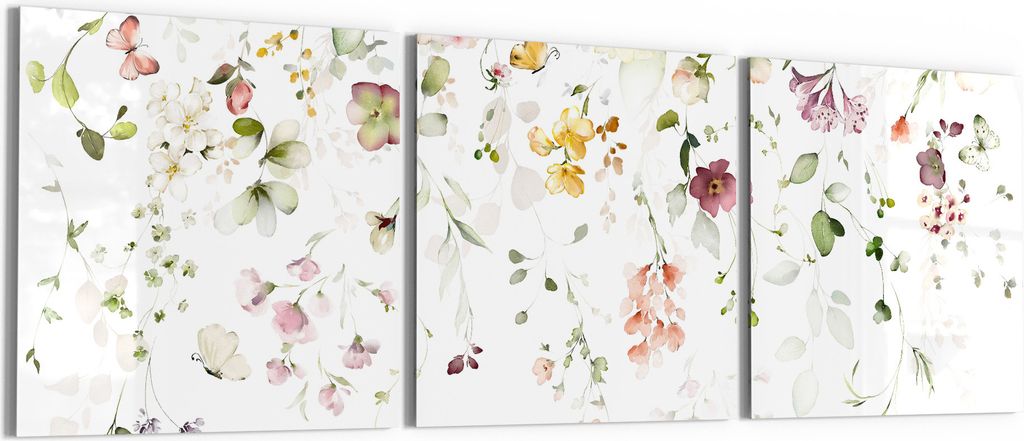 DEQORI Glasbild Echtglas 3x50x50 cm 'Zarte Blütenpracht' Wandbilder XXL groß
