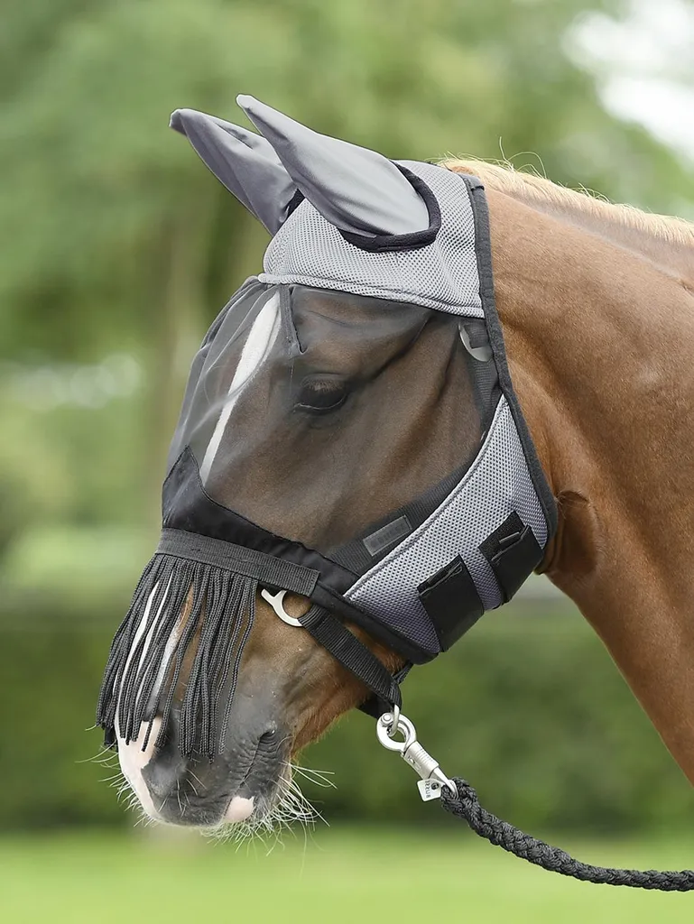Busse Maschera Anti-Mosche Professional con Frange Warmblood Grigio - 2