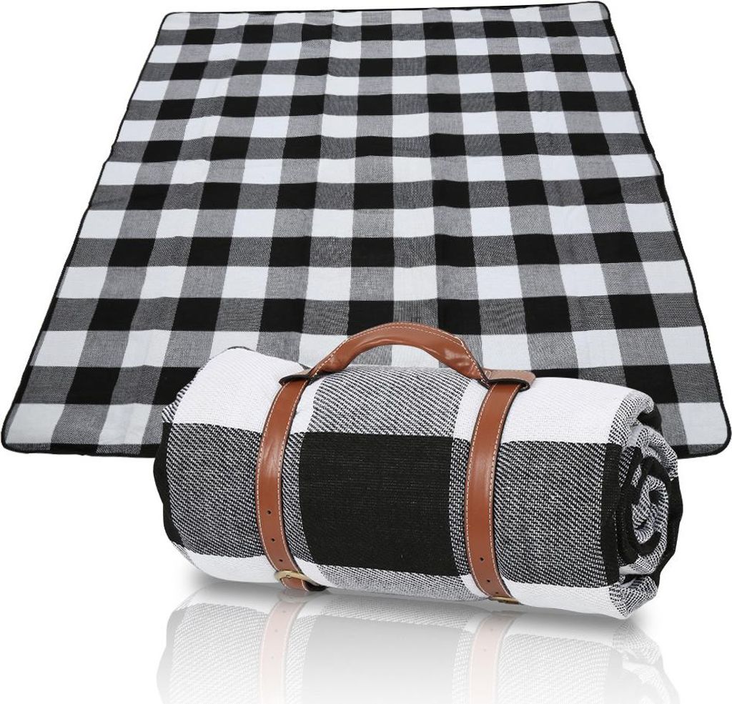 Faziango Picknickdecke Wasserdicht 200x200 cm XXL Outdoor Campingdecke Faltbar mit Tragegriff Blau-Weiß Karo