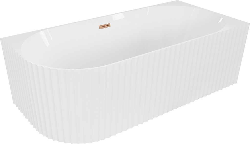 Mexen Gia freistehende Eckbadewanne rechts geriffelt 170 x 80 cm, weiß glänzend, Überlauf gebürstetes Kupfer - 52701708000P-65