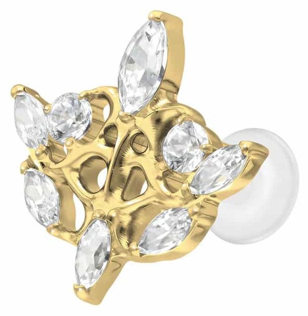 Ohrpiercing, Nasenpiercing PTFE Labret mit Innengewinde + Titan-Aufsatz GOTISCHES DESIGN Gold Stablänge: 8mm | Stabstärke: 1,6mm