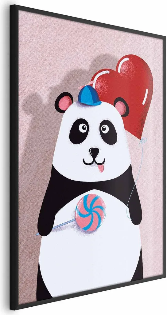 Poster Cameretta Panda con Palloncino 40x60 Incorniciato Nero