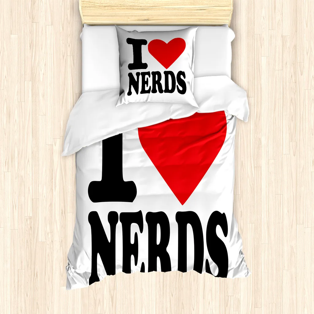 Copripiumino I Love Nerds ABAKUHAUS Antiacaro 135x200 Grigio