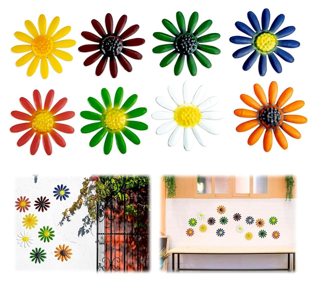 Wanddekoration für den Außenbereich, 3D Metallblume, 9 cm bunte Gänseblümchen Gartendeko, wetterfest, für Wohnzimmer, Fenster, Terrasse, Tür,...