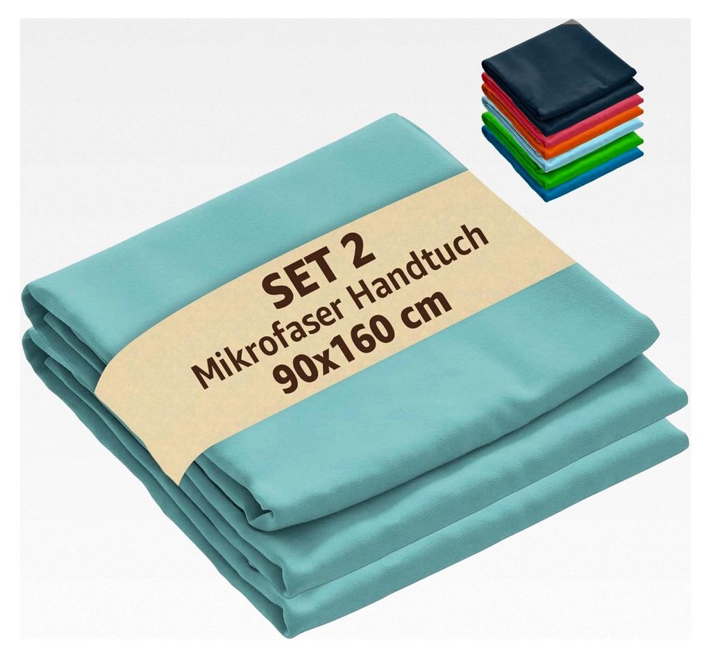 Mikrofasertuch - ultraleichtes Strandtuch - schnell trocknend - ideal für Strand, Sport und Reisen - 90 x 160 cm - (2 Stück Wassergrün)