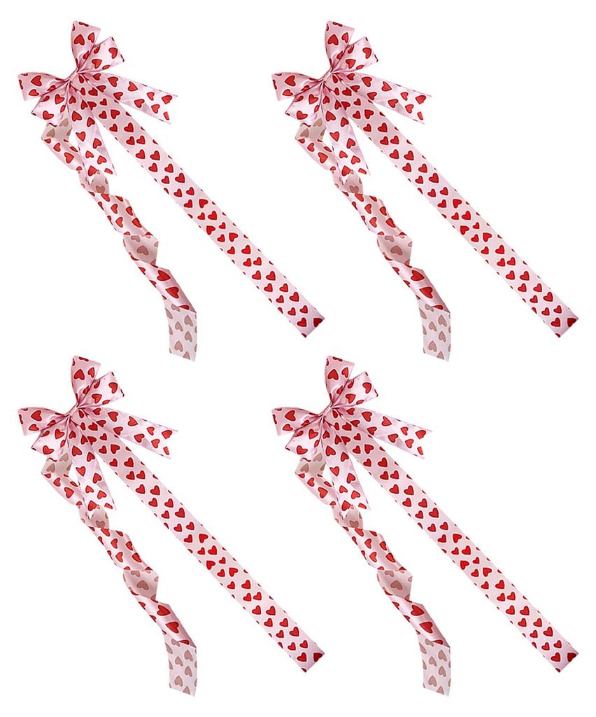 4er-Set dekorative Satinschleifen mit Klettband, Herzmuster, ideal für Valentinstag, Hochzeiten, Geburtstage und als Möbeldekoration.