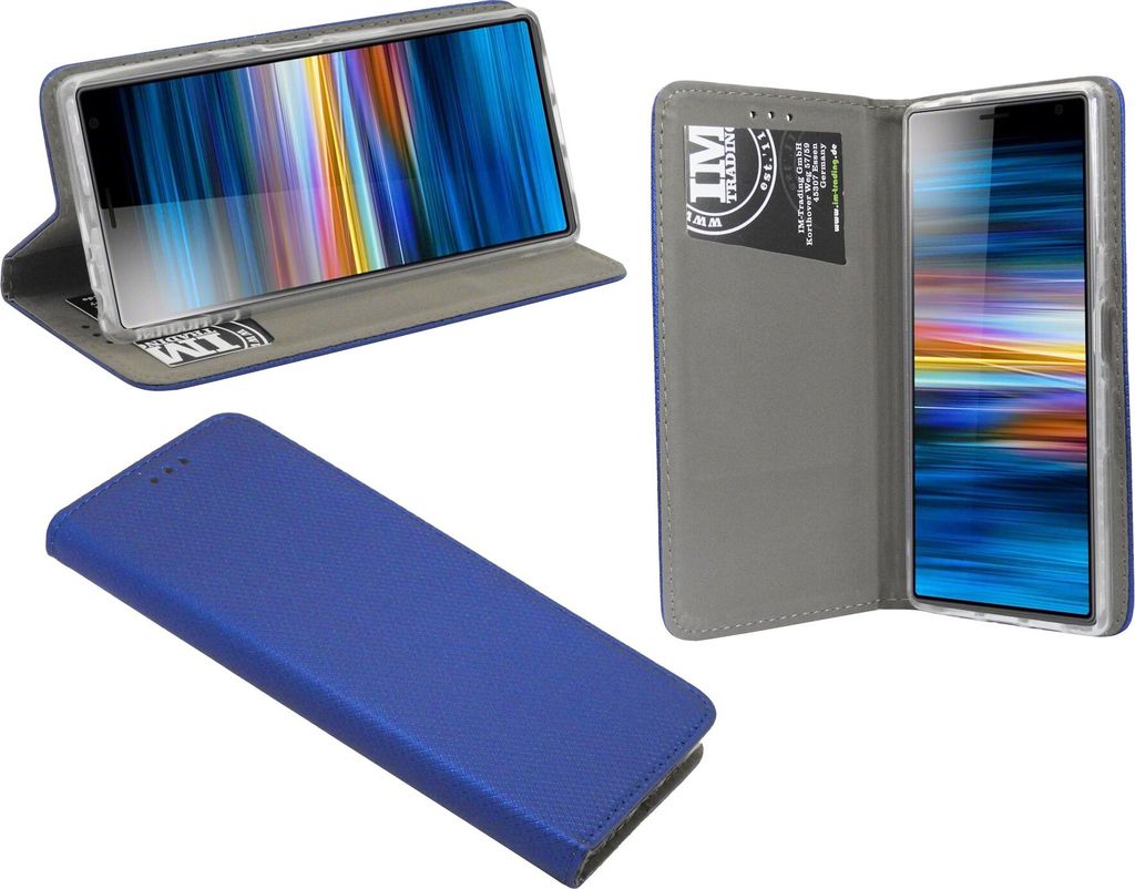 Buch Tasche "Smart" kompatibel mit SONY XPERIA 10 PLUS Handy Hülle Etui Brieftasche Schutzhülle mit Standfunktion, Kartenfach Blau