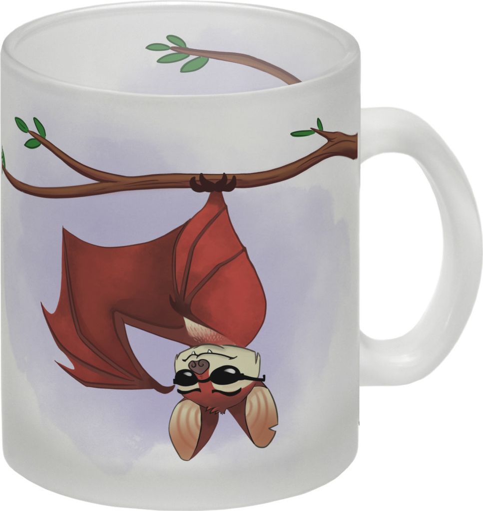 Ich liebe es abzuhängen Glas Tasse mit Fledermaus, Schrift Produktbild 