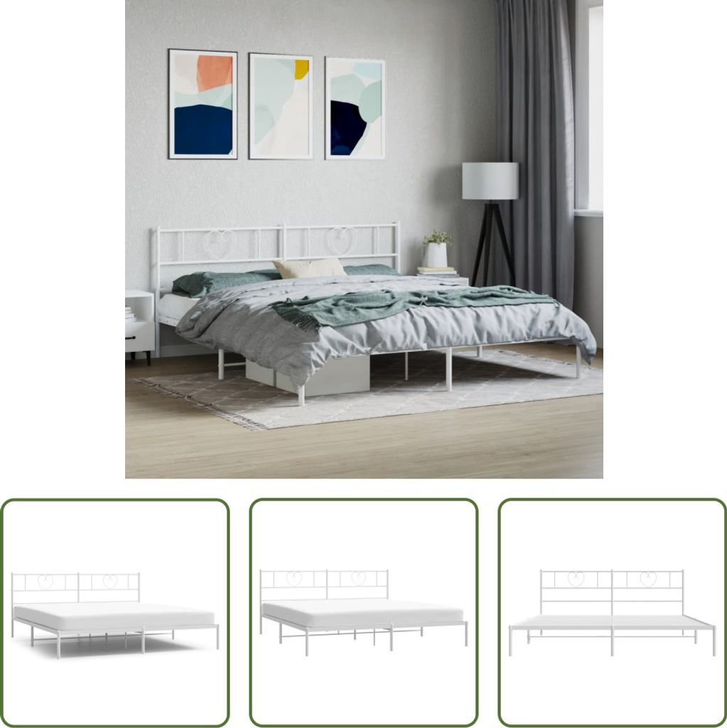 The Living Store Bettgestell mit Kopfteil Metall Weiß Produktbild 