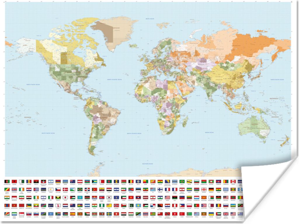 MuchoWow Poster Weltkarte - Flagge - Orange - Grün 120x90 cm - Wandbild