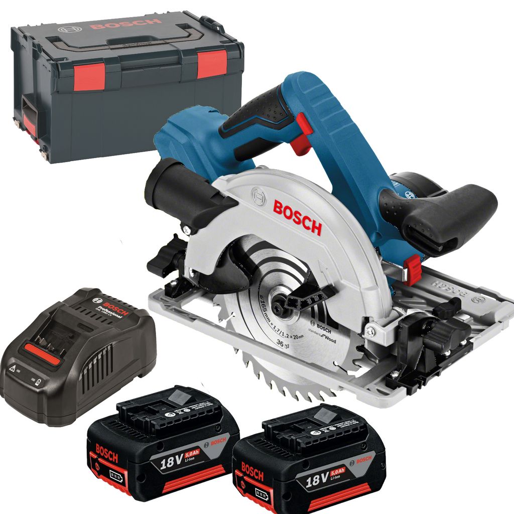 Bosch Akku-Handkreissäge GKS 18V-57 G mit 2x 5,0 Ah Akku + Ladegerät GAL 1880 CV+ L-Boxx 06016A2100