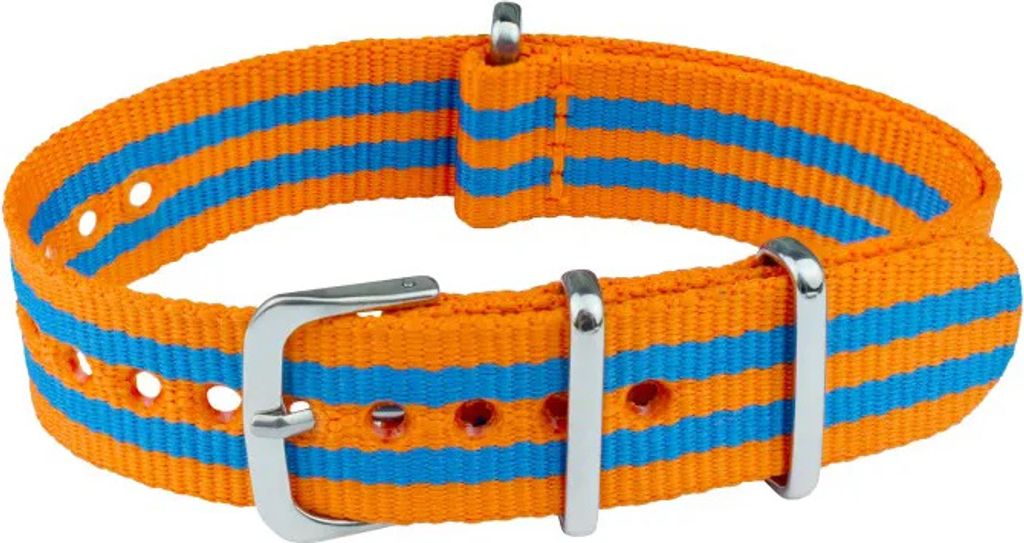 ClassicWatchStraps Nylon Uhrenarmband - Orange/Blau, 18 mm, Silber poliert