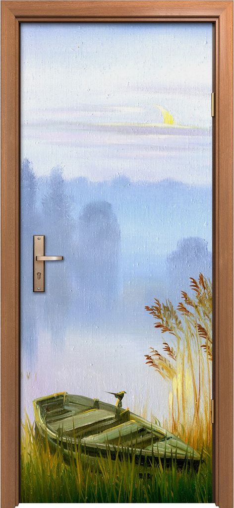 Türposter 80x200 cm Türaufkleber Türtapete Türfolie Klebefolie Kunst Bild Holzboot an Land Wasser