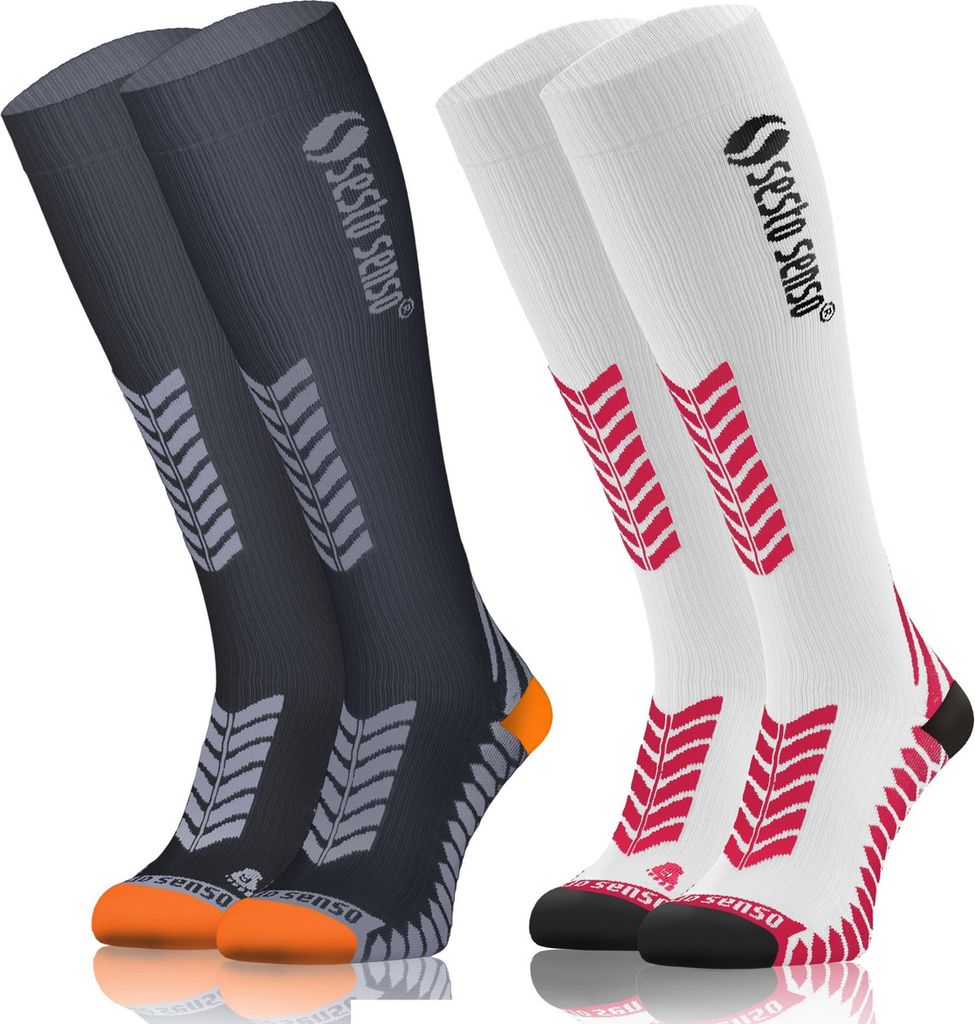 Sesto Senso Kompressions-Kniestrümpfe Laufen – 2er Pack | Blutzirkulation, Stabilität, Regeneration | Anatomisch, nahtlos | Größe 35–46