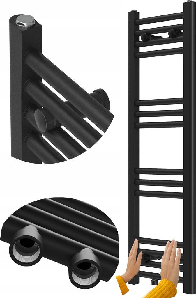 Granitan | Badezimmerheizkörper Raven - 100x30 cm - Schwarz - Modernes Design - Funktionalität und Eleganz