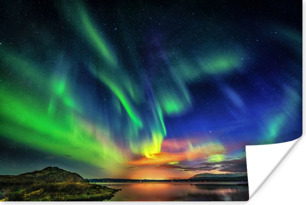 MuchoWow Poster Nordlichter auf dem See 180x120 cm - Fotoplakat