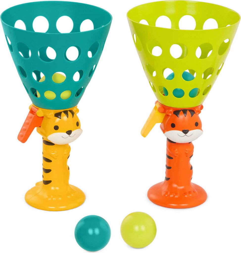 B.toys Ein Geschicklichkeitsspiel Pop ‘n’ Launch-Abschussvorrichtung und Ballfangvorrichtung