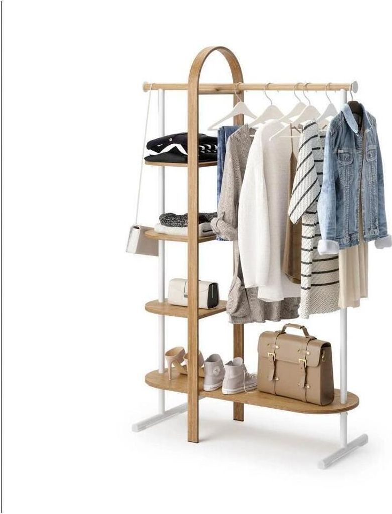 Umbra Kleiderständer Bellwood, Garderobe, Holz, Stahl, Weiß, Natur, 166 cm, 1019131-668
