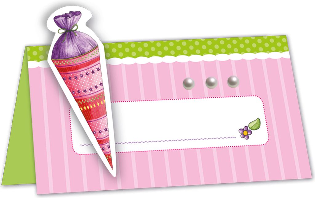3D-Tischkarte pink Hallo Schule 5x9cm 6er Blister