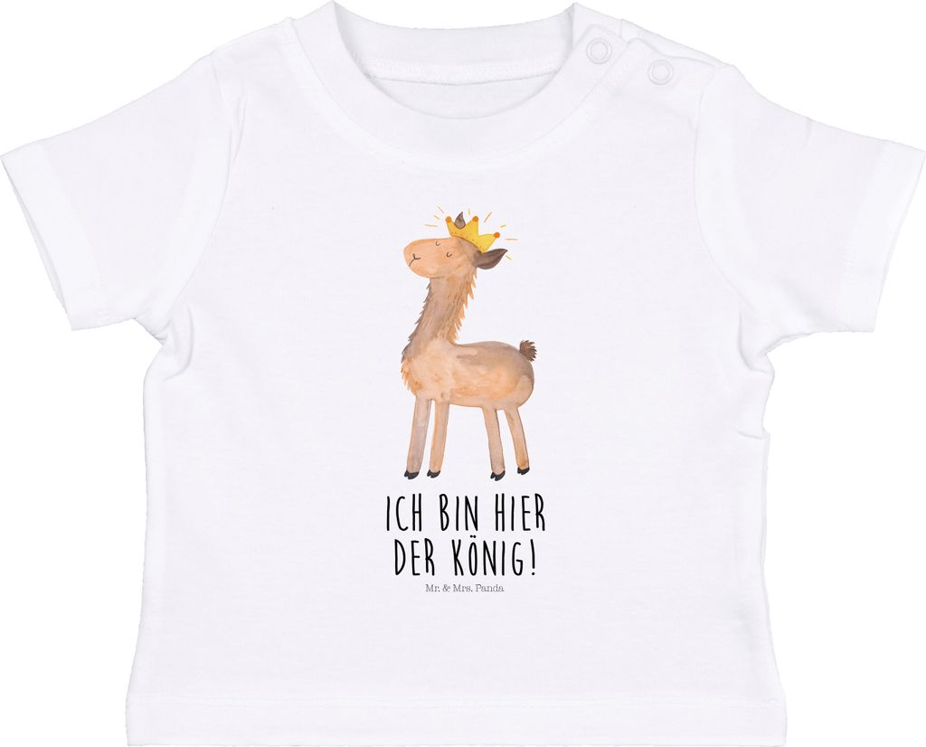 Mr. & Mrs. Panda Babyshirt Lama König 12. - 18. Monat - Weiß - Geschenk, Baby Kurzarmshirt, Kinder Top, Kleinkind Shirt, Lamas, Papa, T-Shirt, Ch...