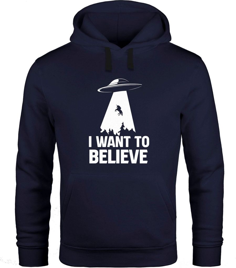 Hoodie Herren UFO Einhorn I Want To Believe Kapuzen-Pullover Moonworks schwarz M