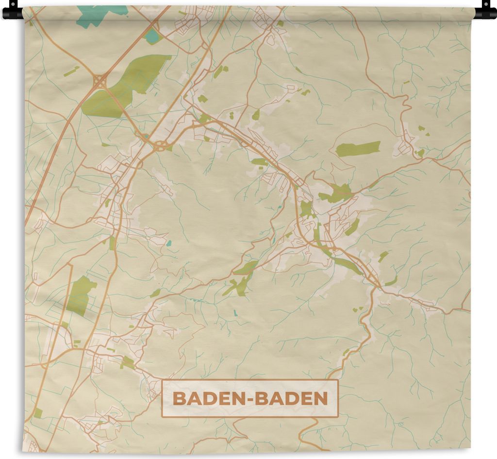 MuchoWow Wandteppich Wandbehang Karte - Baden-Baden - Vintage - Stadtplan 120x120 cm Tapisserie Dekoration Wandtuch - Modern - Baumwollgewebe